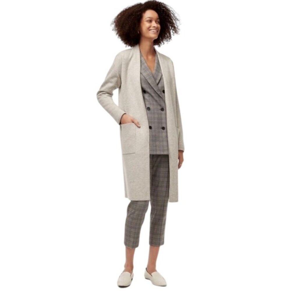 BABATON Aritzia Lance Wool Knit Open Front Gray Cardigan Mid-Length Med Pockets